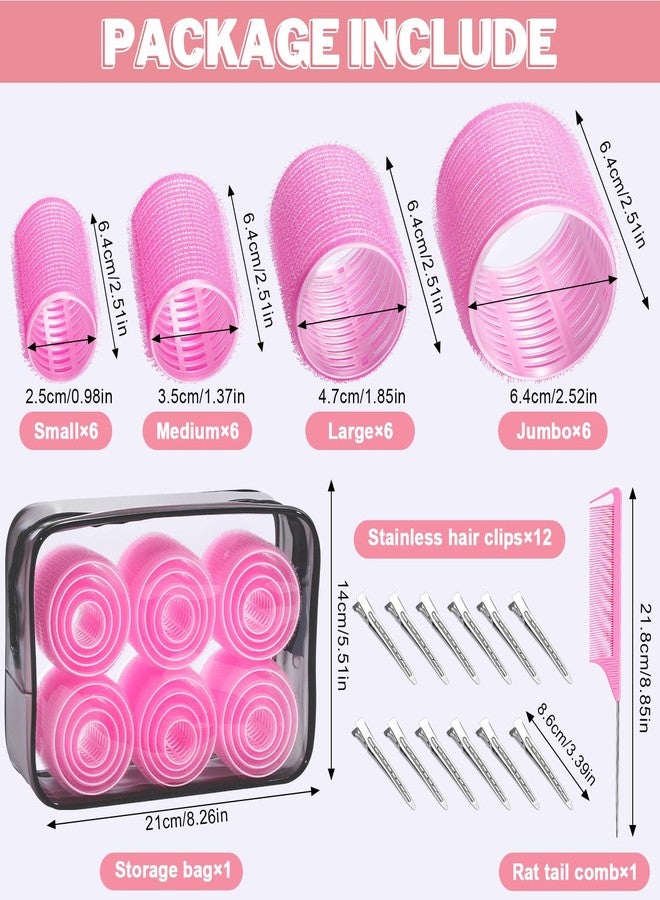 IKOCO Hair Rollers Set, 4 Sizes with 12 Clips and Comb - Self Grip Curlers for Long/Short Hair, Thermal Safe Rollers for Salon-Worthy Styling Pink - Image 2
